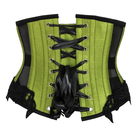 CorsetStory Green Underbust Corset With Black Mesh - Picture 3 of 5